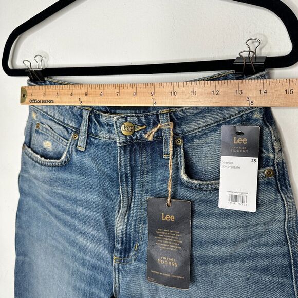 NWT Lee Vintage Medium Blue Wash High Rise Relaxed Stovepipe Distressed Jeans 28 - Picture 14 of 16